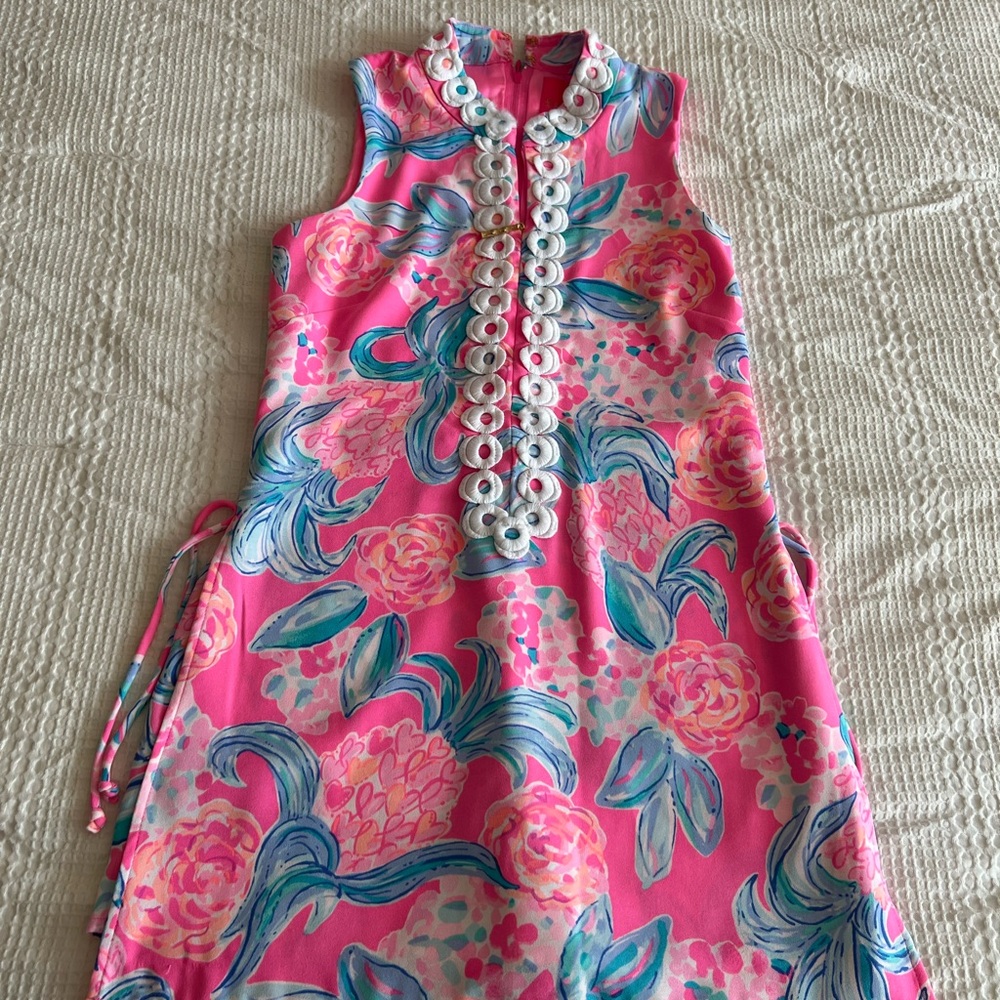 Floral Sleeveless Dress with Pink and Blue Accents